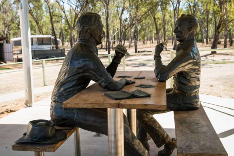 life-sized bronze sculptures of Hugh Sawrey and Nelson Dwyer